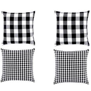 4 Black/White Check Buffalo Plaid and Gingham Check Pillow Cover Set 18" SQ. NWT